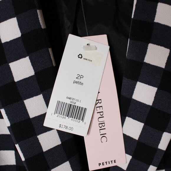 $178 NWT Banana Republic 2 Petite Black and White Gingham Blazer - Picture 5 of 12